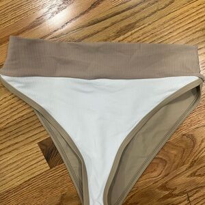 LainSnow High-Waisted Bikini Bottoms in White and Tan